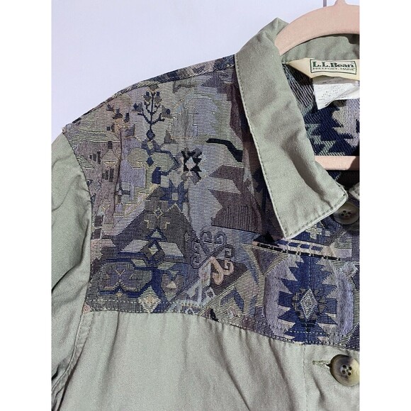 Vtg LL Bean Jacket Womens M Green 90s Southwest Tapestry Field Aztec Boho - Picture 8 of 15